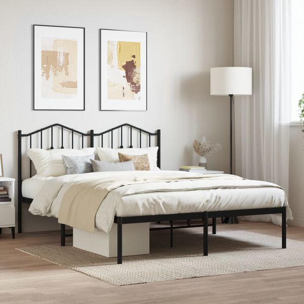 vidaXL Metal Bed Frame without Mattress with Headboard Black 140x200cm
