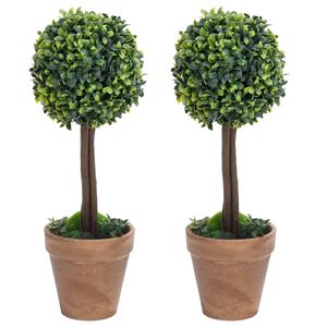 vidaXL Artificial Boxwood Plants 2 pcs with Pots Ball Shaped Green 33 cm