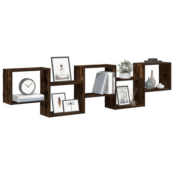 vidaXL Wall Cube Shelf 5 Compartments Smoked Oak Engineered Wood