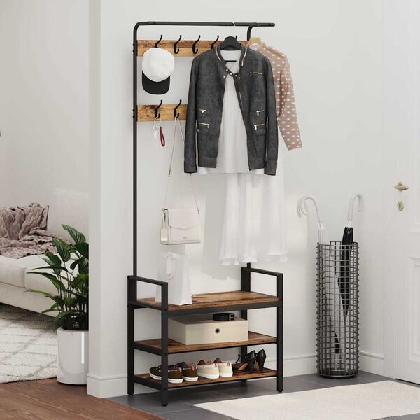 vidaXL Coat Rack with Shelf Old Wood 75 x 34 x 184 cm Engineered wood