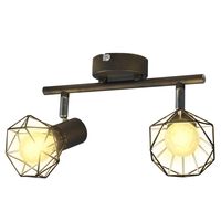 Black Industrial Style Wire Frame Spot Light with 2 LED Filament Bulbs