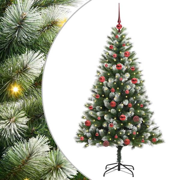 vidaXL Artificial Hinged Christmas Tree with Flocked Snow 150 cm