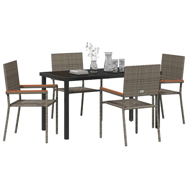 vidaXL Garden Dining Set with Cushion 5 pcs Grey Poly Rattan