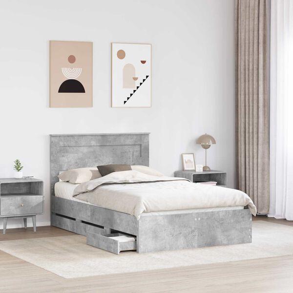 vidaXL Bed Frame with Drawer Concrete Grey 120 x 190 cm Engineer Wood