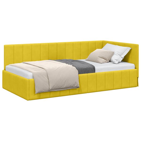 vidaXL Corner Bed Frame with Headboard Yellow 90 cm x 200 cm Velvet
