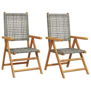 vidaXL Folding Chairs 2 pcs Grey Solid Wood Acacia and Poly Rattan