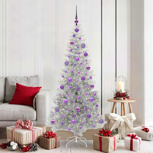 vidaXL Christmas Tree with 300 LEDs with Stand Silver 180 cm PET