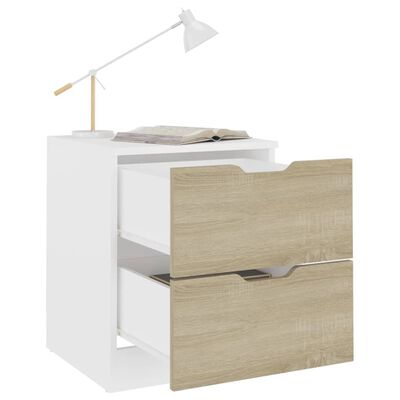 vidaXL Bedside Cabinets 2 pcs White & Sonoma Oak 40x40x50 cm Engineered Wood