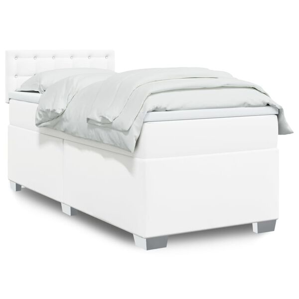 vidaXL Box Spring Bed with Mattress White 90x200 cm Faux Leather