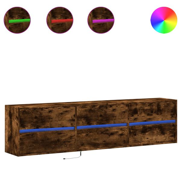 vidaXL TV Wall Cabinet with LED Smoked Oak 180x31x45 cm