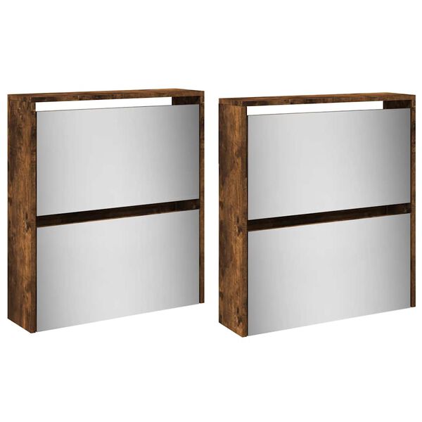 vidaXL Shoe Cabinet with Mirror 4-Layer Smoked Oak 63x17x134 cm