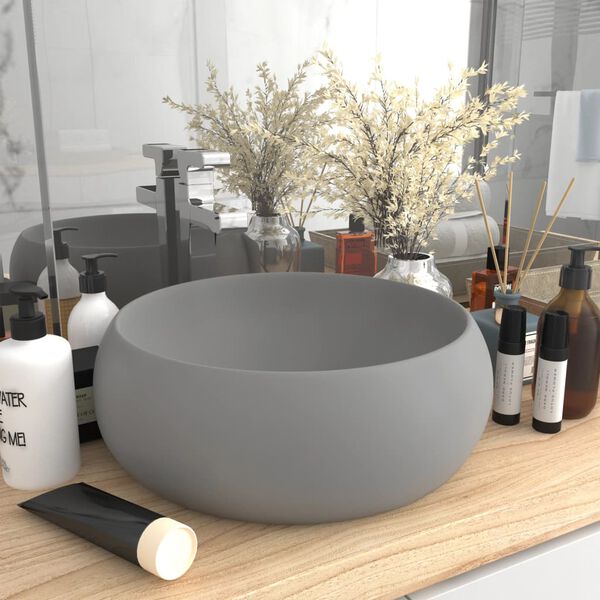vidaXL Luxury Wash Basin Round Matt Light Grey 40x15 cm Ceramic