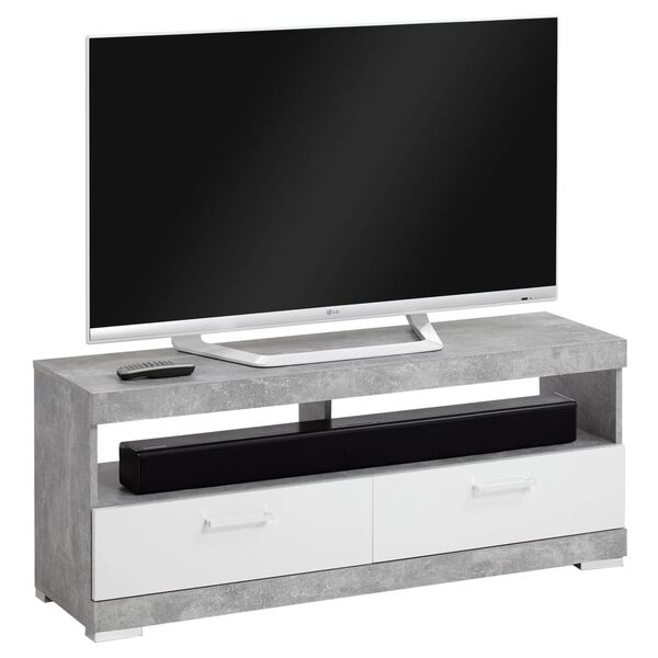 FMD TV/Hi-Fi Stand Concrete Grey and Glossy White