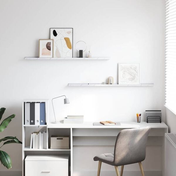 vidaXL Wall Shelf 2 pcs White Marble 115 x 9 x 3 cm Engineered Wood