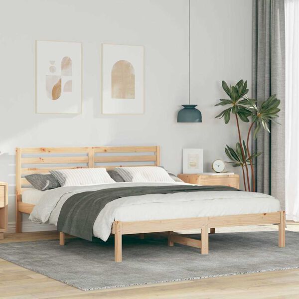 vidaXL Bed Frame with Headboard Brown 150 x 200 cm Solid Pine Wood