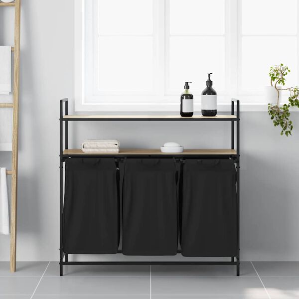 vidaXL Laundry Basket 3 Compartments with Shelves Sonoma Oak