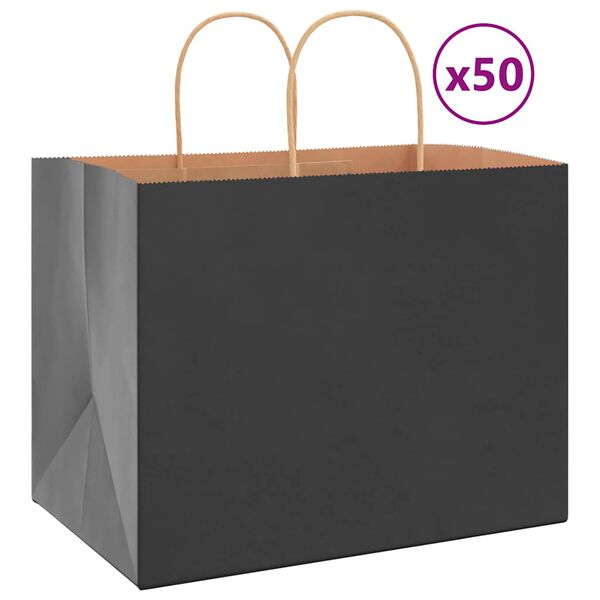 vidaXL Paper Bags 50 pcs with Handles Black 32x22x24 cm