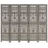 vidaXL Hand Carved 5-Panel Room Divider Grey 200x165 cm Solid Mango Wood