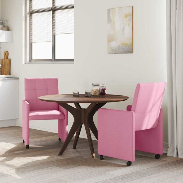 vidaXL Dining Chairs with Wheels 2 pcs Pink 58 x 65 x 94 cm Fabric