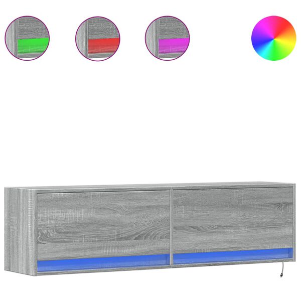 vidaXL TV Wall Cabinet with LED Lights Grey Sonoma 140x31x38 cm