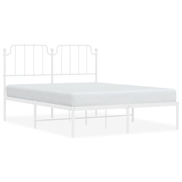 vidaXL Metal Bed Frame without Mattress with Headboard White 140x200cm