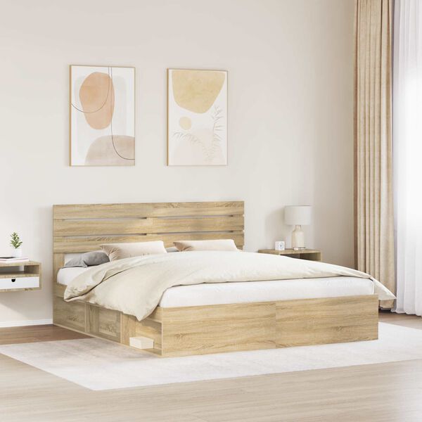 vidaXL Bed Frame with Headboard Sonoma 200 x 200 cm Solid Pine Wood