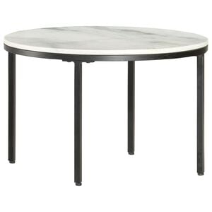 vidaXL Coffee Table White and Black &Oslash;65 cm Real Solid Marble