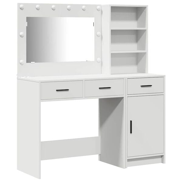 vidaXL Dressing Table with Mirror Lights 2 pcs White Engineered Wood