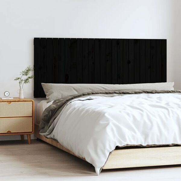 vidaXL Wall Headboard Black 147x3x60 cm Solid Wood Pine