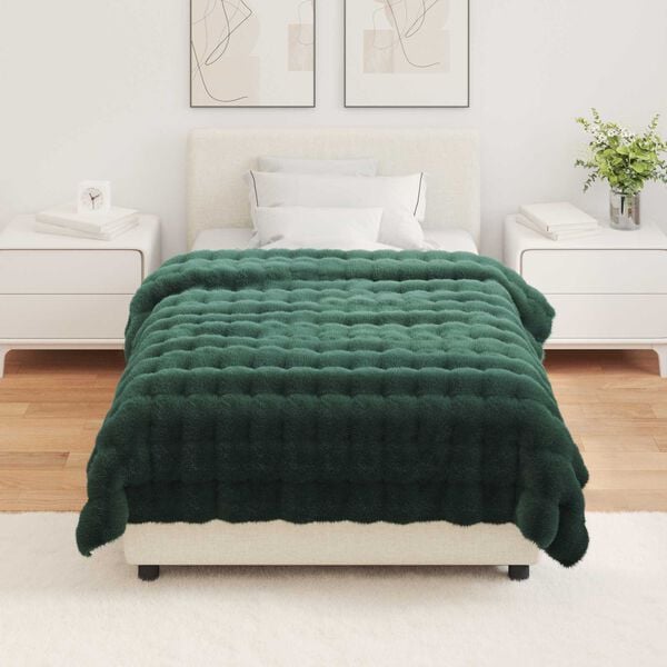 vidaXL Faux Rabbit Fur Blanket Dark Green 130 x 150 cm Polyester