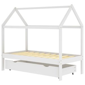 vidaXL Kids Bed Frame with a Drawer White Solid Pine Wood 80x160 cm