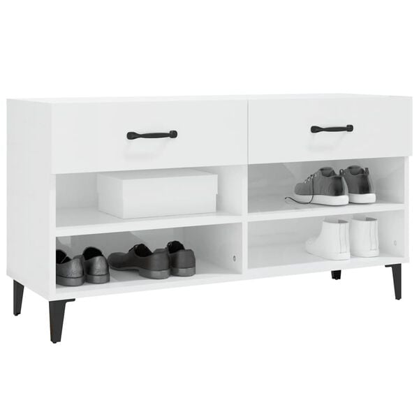 vidaXL Shoe Cabinet High Gloss White 102x35x55 cm Engineered Wood