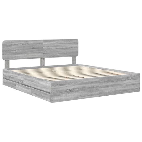 vidaXL Bed Frame with Drawer Grey Sonoma 200 x 200 cm Engineer Wood