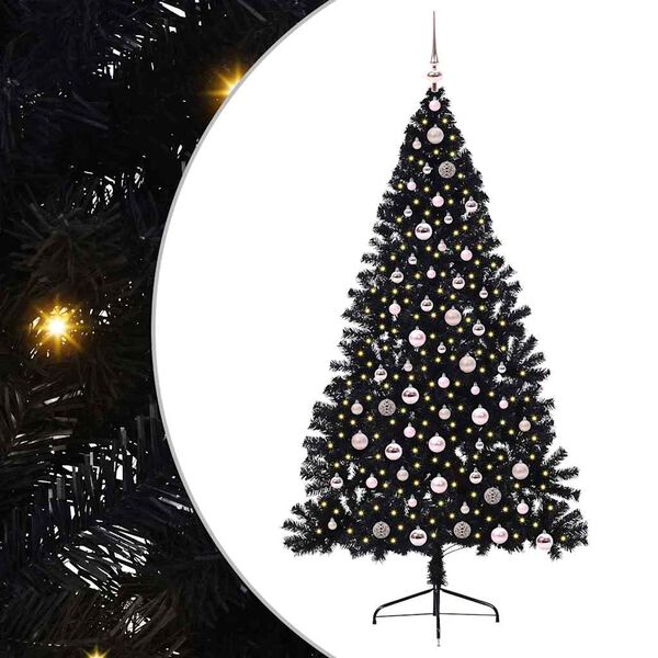 vidaXL Artificial Pre-lit Christmas Tree Black 210 cm PVC