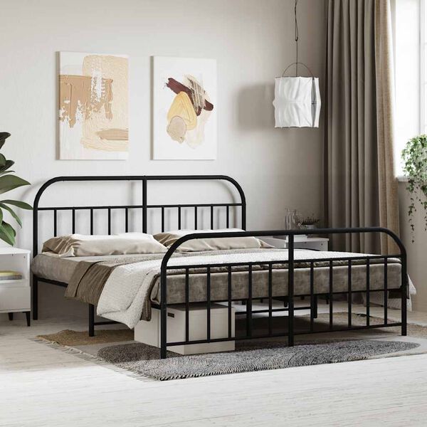 vidaXL Metal Bed Frame without Mattress with Footboard Black 160x200cm