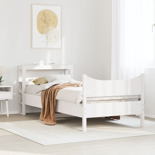 vidaXL Bed Frame with Headboard White 90x200 cm Solid Wood Pine