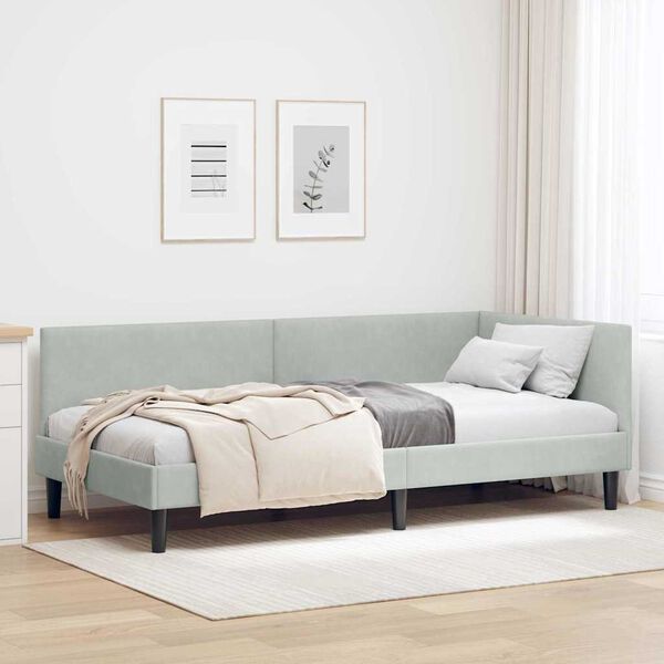 vidaXL Corner Bed Frame Light Grey 90 cm x 200 cm Velvet