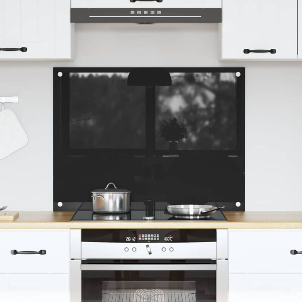 vidaXL Kitchen Backsplash Black 80 x 60 cm Tempered Glass