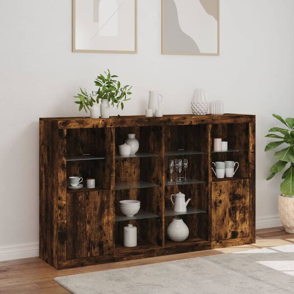 vidaXL Sideboards with LED Lights 3 pcs Smoked Oak Engineered Wood