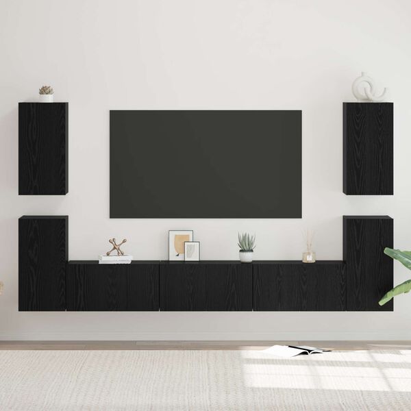 vidaXL TV Cabinet Set Wall-mounted Black Oak Engineered Wood
