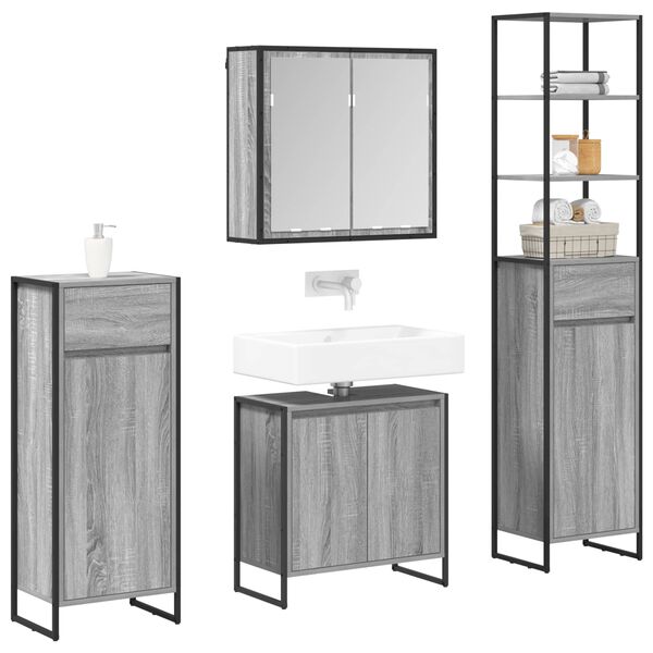 vidaXL Bathroom Furniture Set with Drawer Grey Sonoma Engineered Wood