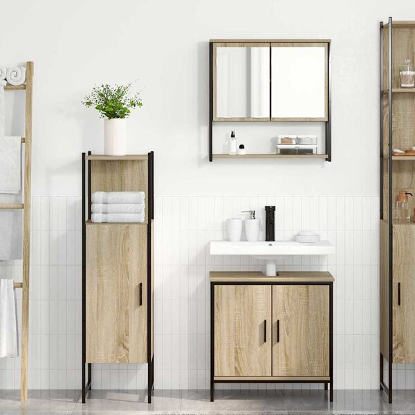 vidaXL Bathroom Furniture Set with Shelf 3 pcs Brown 60 x 30 x 60 cm