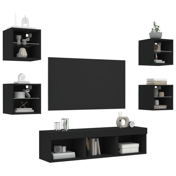 vidaXL 7 Piece TV Wall Units with LED Black Engineered Wood