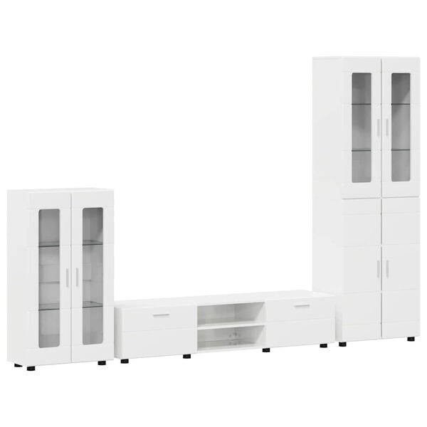vidaXL TV Cabinet Set with Drawer High Gloss White Engineered Wood