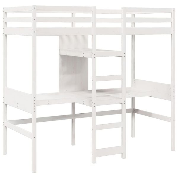 vidaXL Loft Bed Frame without Mattress White 75x190cm Solid Wood Pine