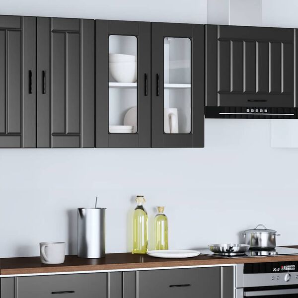 vidaXL Kitchen Wall Cabinet with Glass Door Porto Black