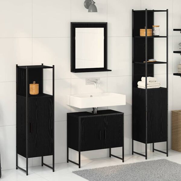 vidaXL Bathroom Furniture Set with Shelf 4 pcs Black Engineered wood