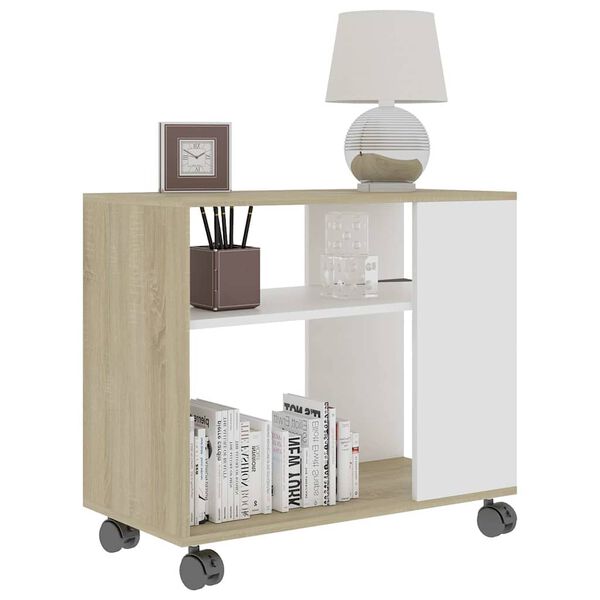 vidaXL Side Table White and Sonoma Oak 70x35x55 cm Engineered Wood