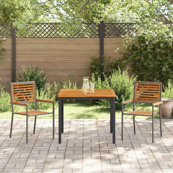 vidaXL Garden Dining Set 3 pcs Grey 90 x 90 x 75 cm Poly Rattan