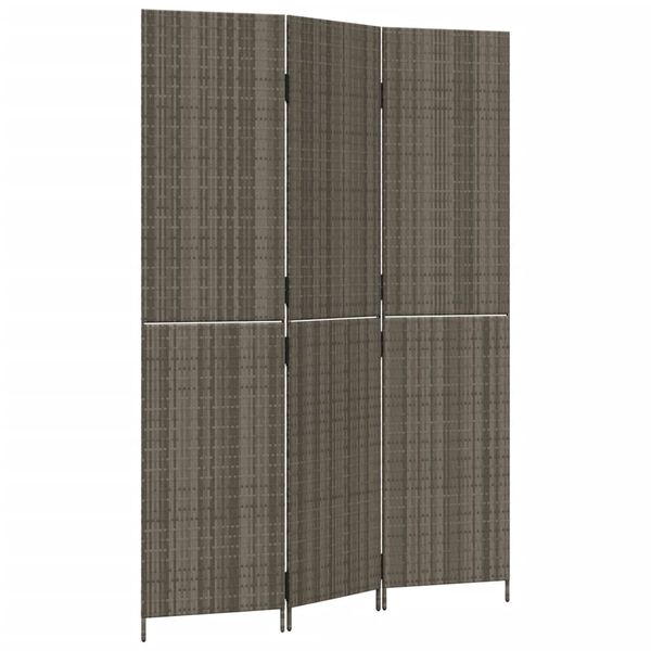vidaXL Room Divider 3 Panels Grey Poly Rattan